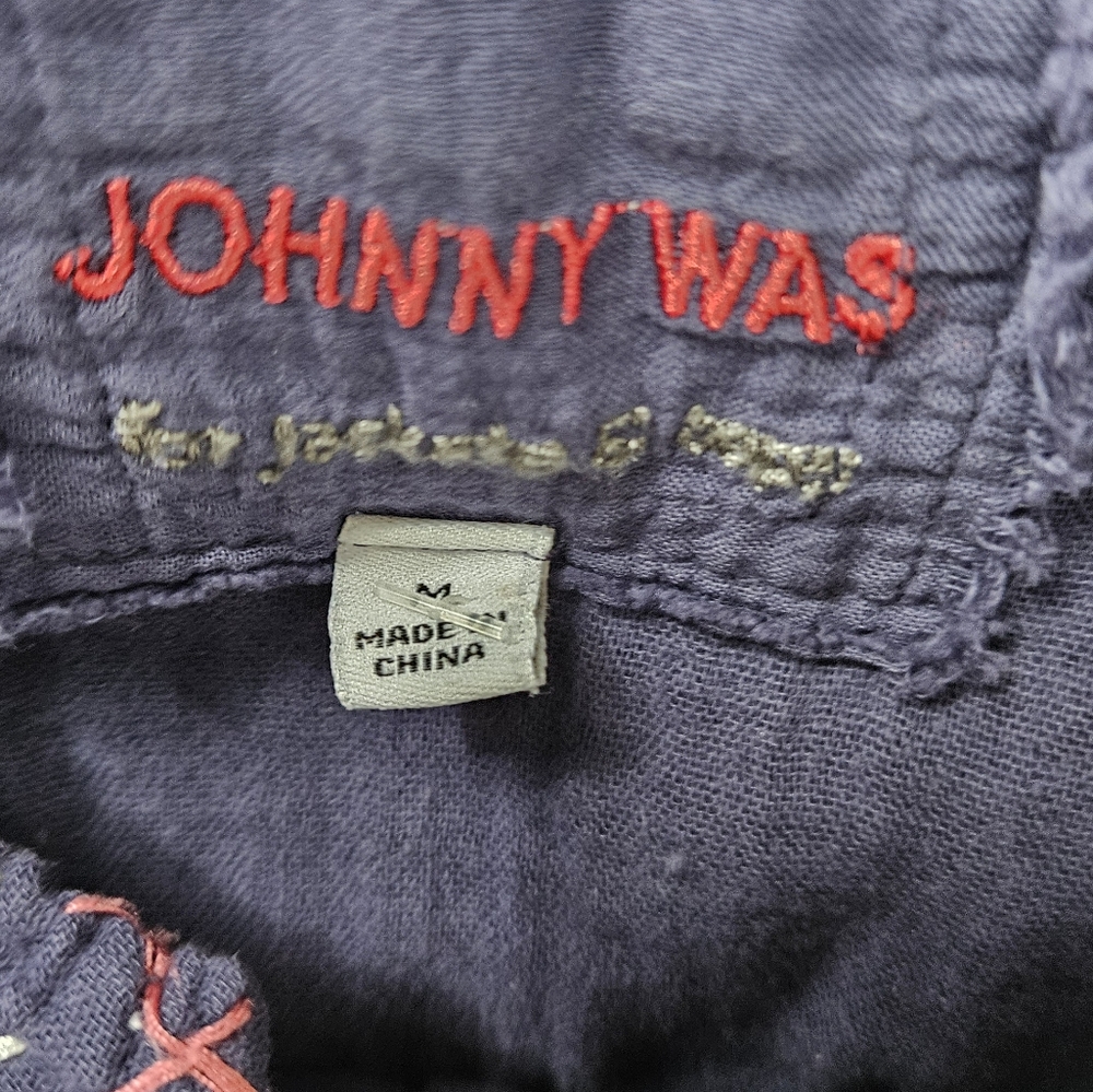 Johnny Was blue embroidered floral tunic blouse top Womens Medium - Picture 3 of 9